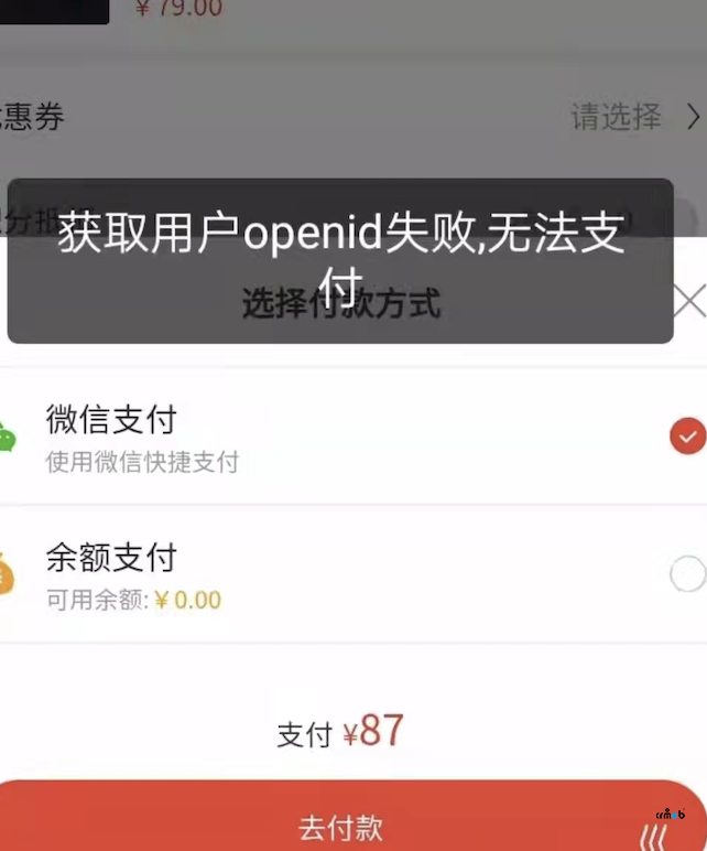 下单提示获取不到open_id